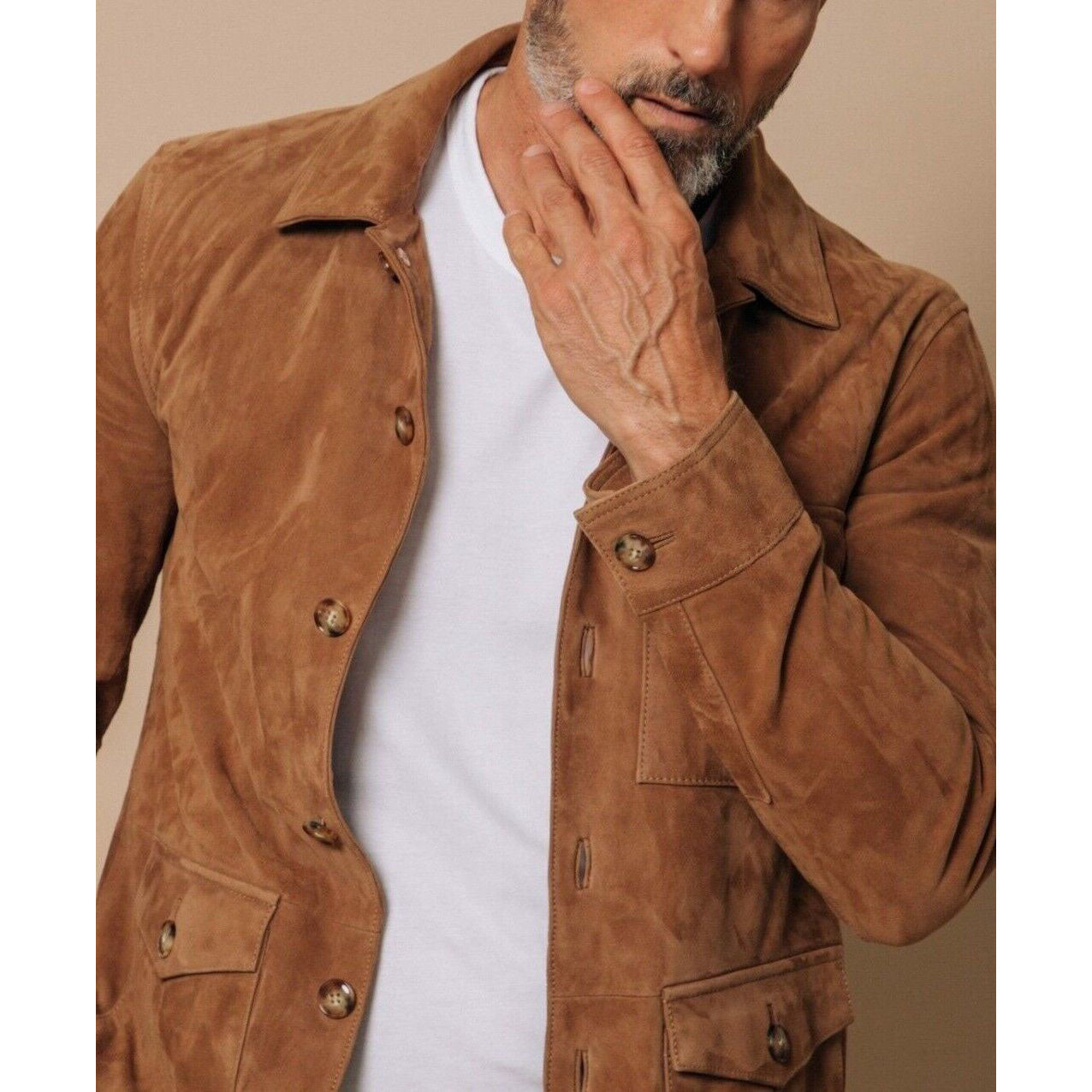 Men's Brown Field Leather Jacket in Pure Suede - AMSEL LEATHERS