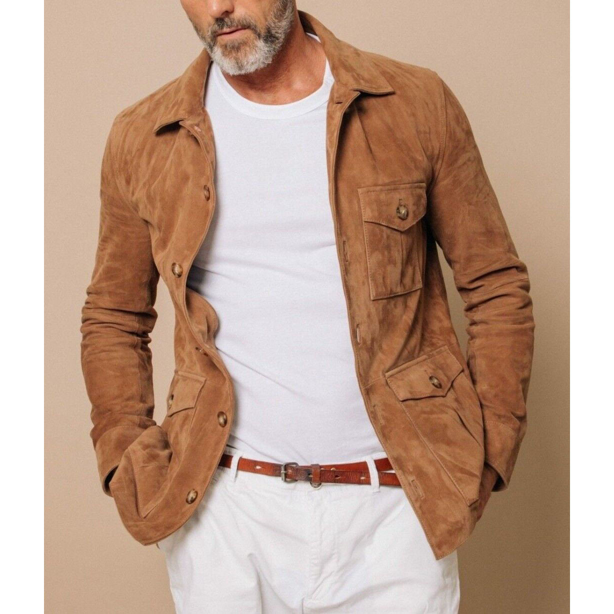 Men's Brown Field Leather Jacket in Pure Suede - AMSEL LEATHERS