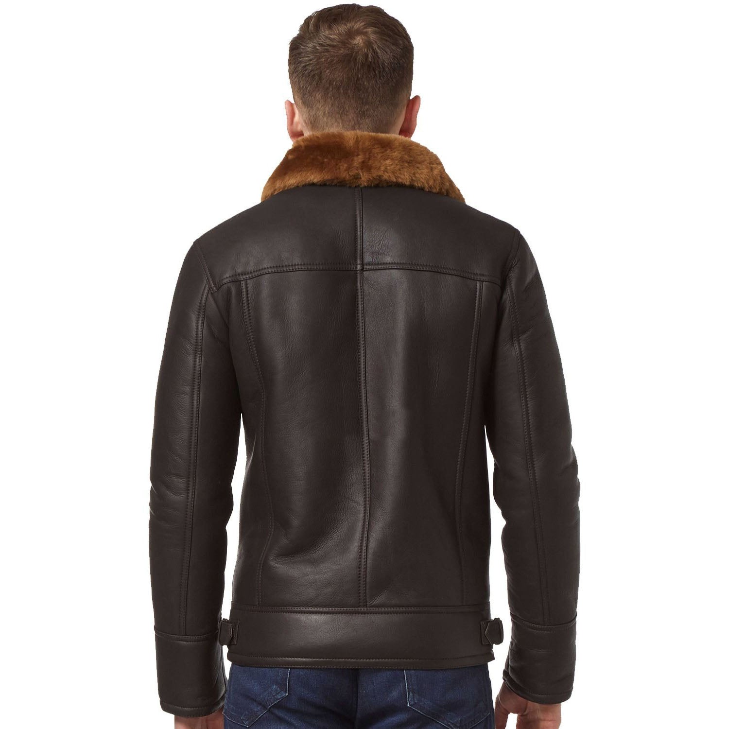 Men's Brown Ginger Aviator Bomber Cross Zipper Leather Jacket - AMSEL LEATHERS