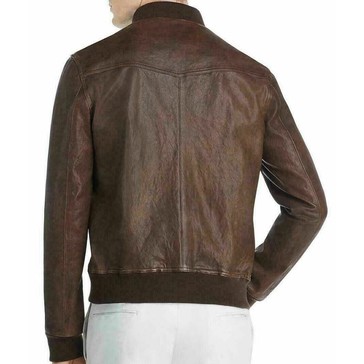 Men's Brown Leather Baseball Bomber Jacket - AMSEL LEATHERS