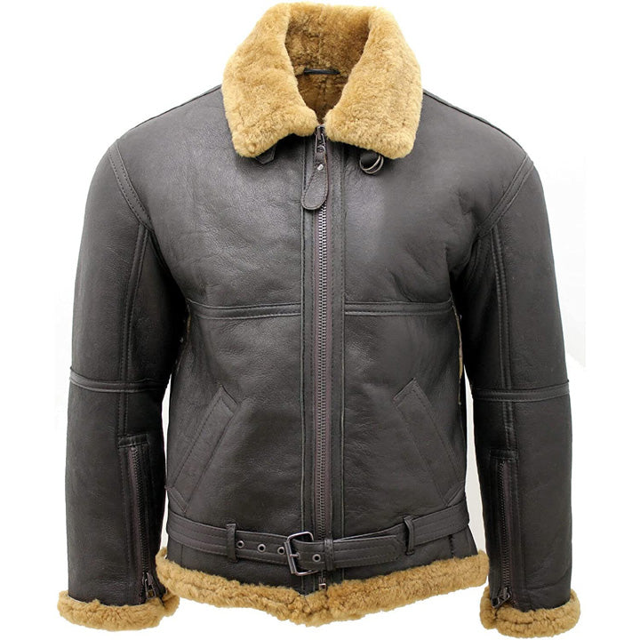 Men's Brown RAF Shearling Sheepskin Flying Jacket with Ginger Fur - AMSEL LEATHERS