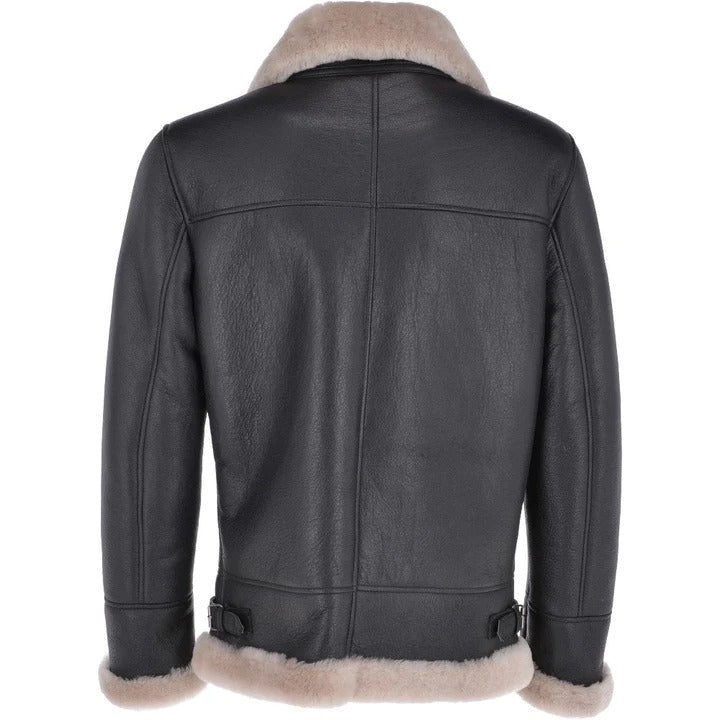 Brown Shearling Jacket Men's Black Leather Bomber Jacket - AMSEL LEATHERS