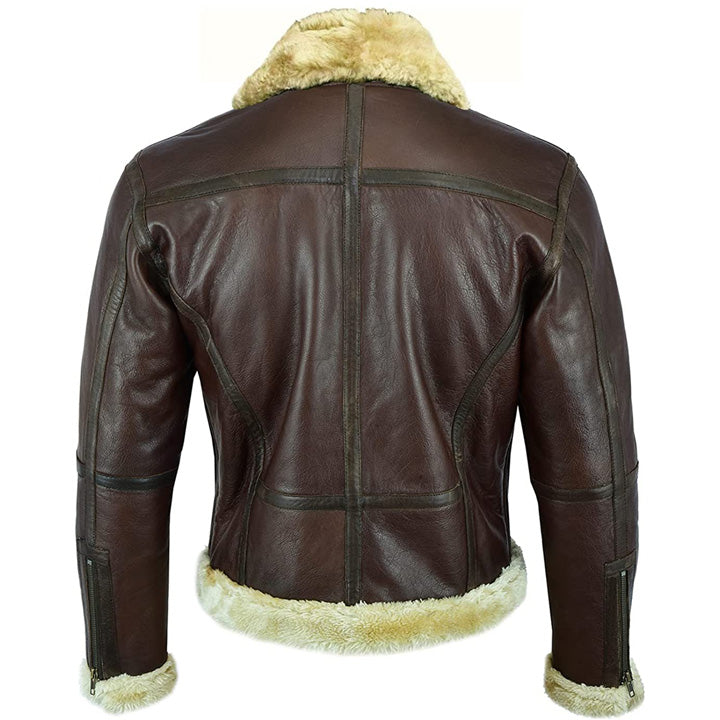 Men's Brown Shearling Leather Aviator Jacket - AMSEL LEATHERS