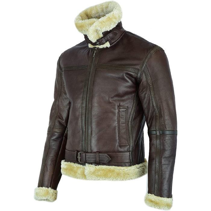 Men's Brown Shearling Leather Aviator Jacket - AMSEL LEATHERS