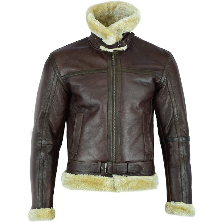 Men's Brown Shearling Leather Aviator Jacket - AMSEL LEATHERS