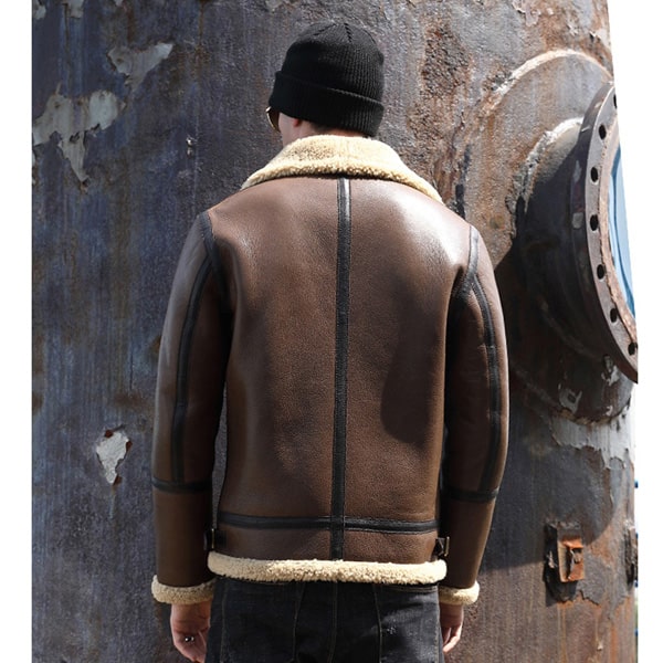 Men's Brown Sheepskin Fur Flying Coat Shearling Flight Jacket - AMSEL LEATHERS