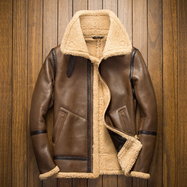 Men's Brown Sheepskin Fur Flying Coat Shearling Flight Jacket - AMSEL LEATHERS