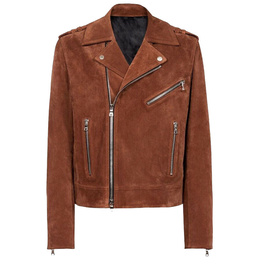 Men's Brown Suede Leather Biker Jacket - AMSEL LEATHERS