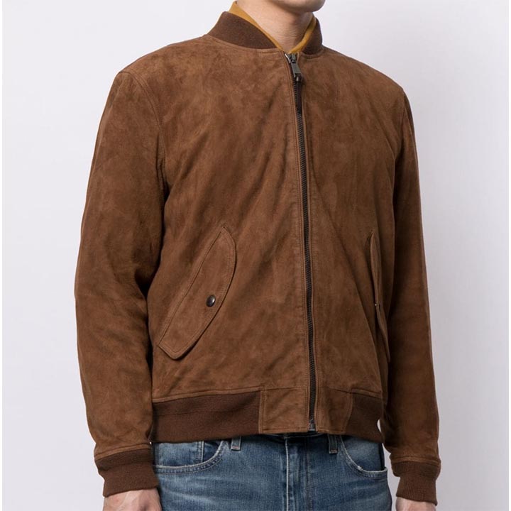 Men's Brown Suede Leather Bomber Jacket - AMSEL LEATHERS