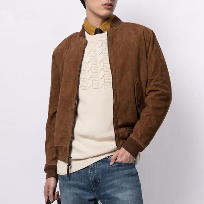 Men's Brown Suede Leather Bomber Jacket - AMSEL LEATHERS