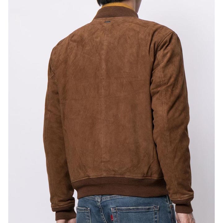 Men's Brown Suede Leather Bomber Jacket - AMSEL LEATHERS