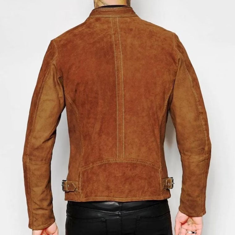 Men's Brown Suede Leather Motorcycle Biker Jacket - AMSEL LEATHERS