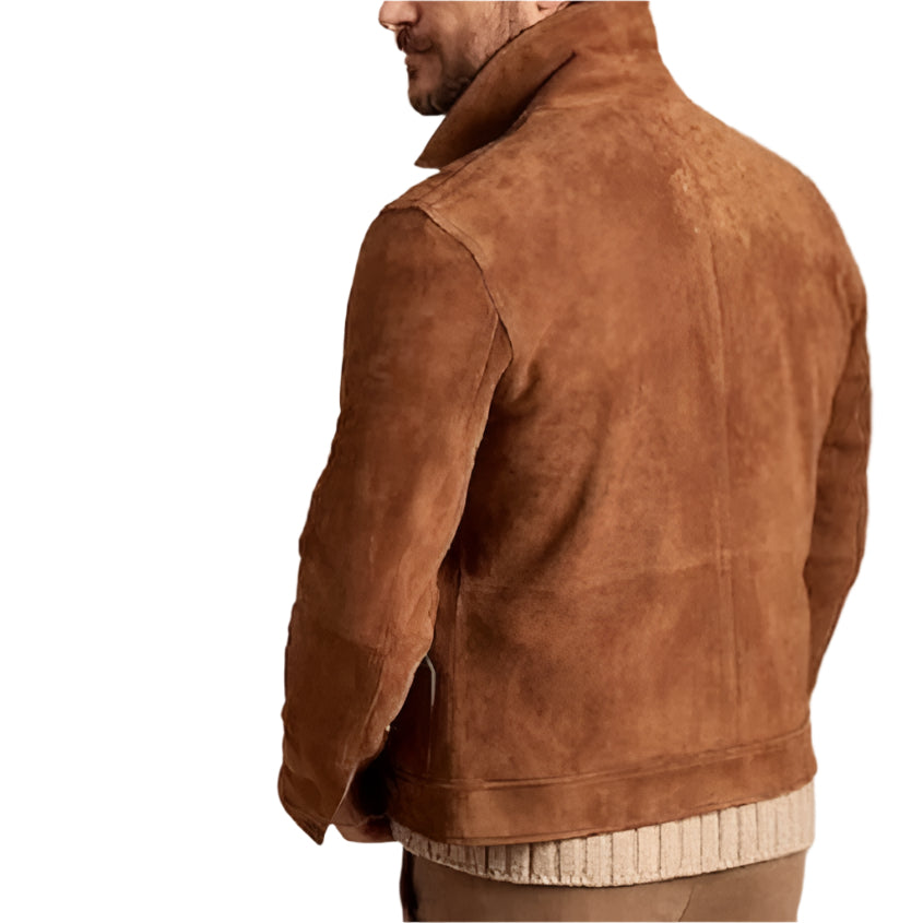 Men's Brown Suede Trucker Jacket - AMSEL LEATHERS