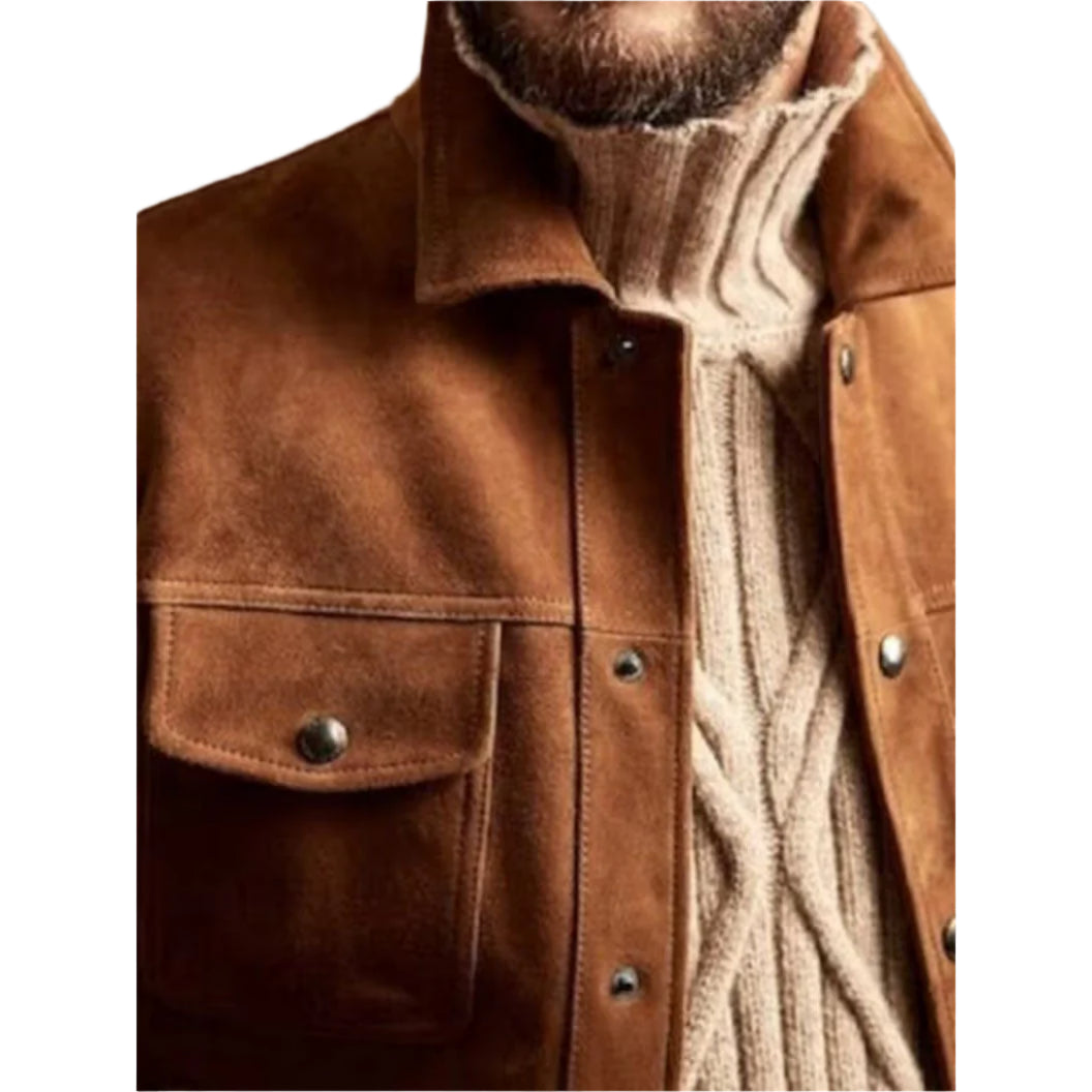 Men's Brown Suede Trucker Jacket - AMSEL LEATHERS