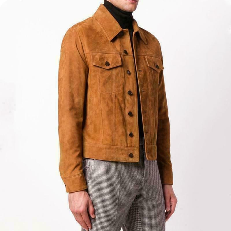 Men's Brown Suede Trucker Jacket - AMSEL LEATHERS