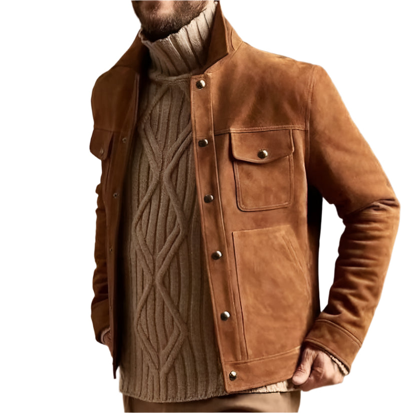 Men's Brown Suede Trucker Jacket - AMSEL LEATHERS