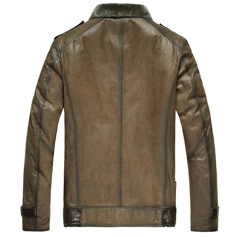 Men's Brown Leather Shearling Aviator Jacket Amsel Leathers