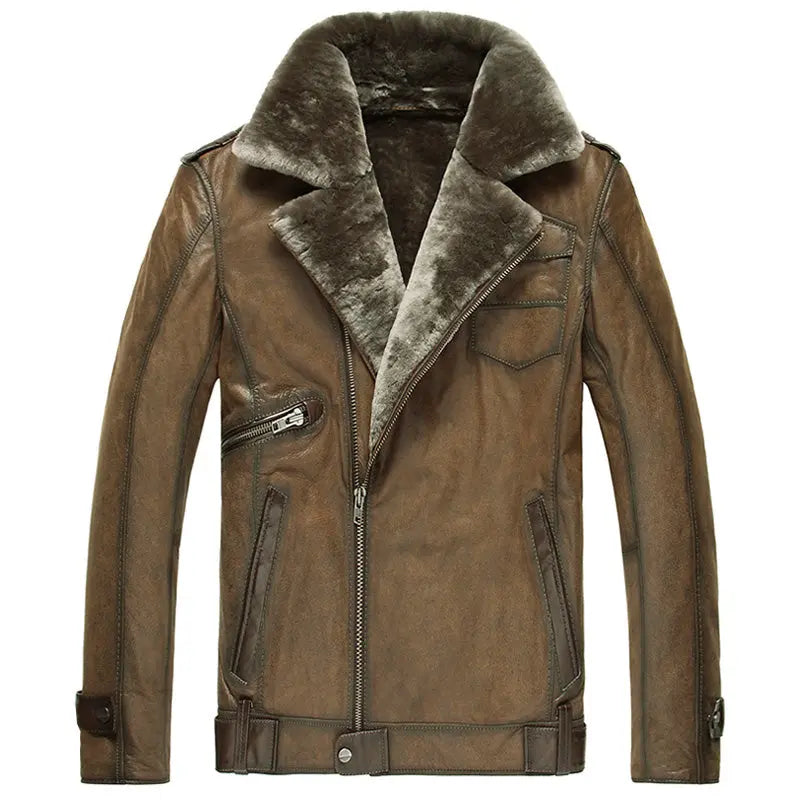 Men's Brown Leather Shearling Aviator Jacket Amsel Leathers