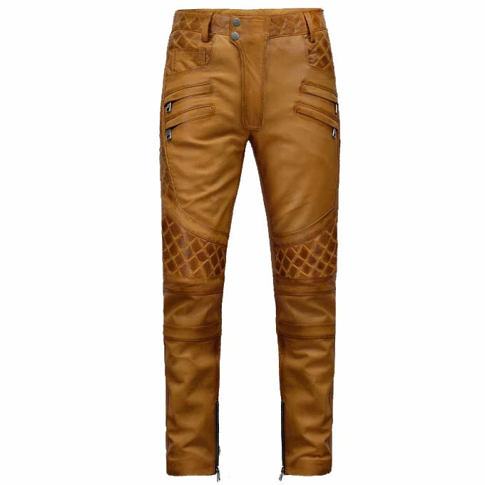 Men's Burnt Brown Leather Pant - AMSEL LEATHERS