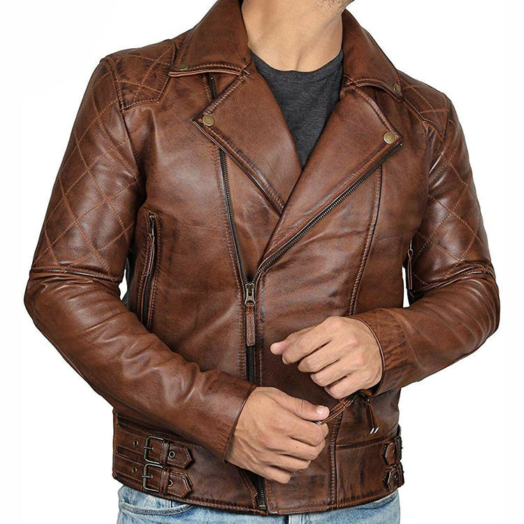 Men's Cafe Racer Brown Leather Motorcycle Jacket - AMSEL LEATHERS