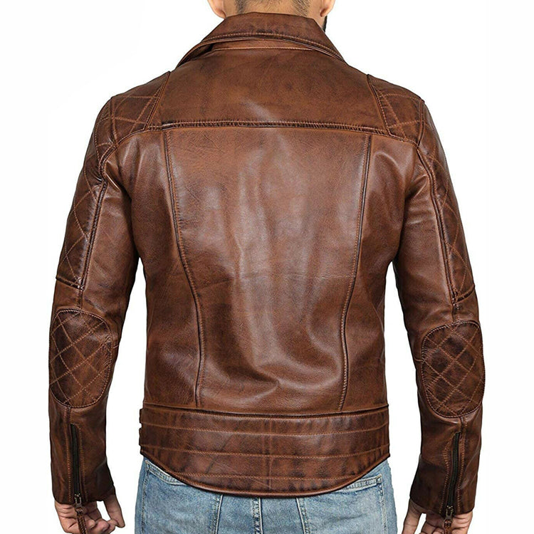 Men's Cafe Racer Brown Leather Motorcycle Jacket - AMSEL LEATHERS