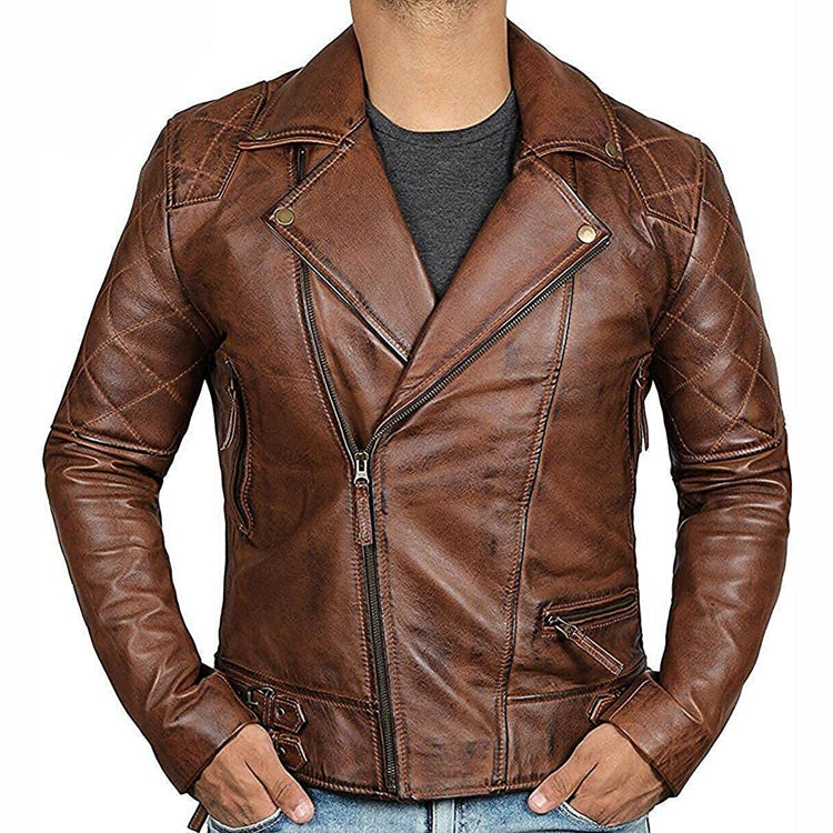 Men's Cafe Racer Brown Leather Motorcycle Jacket - AMSEL LEATHERS