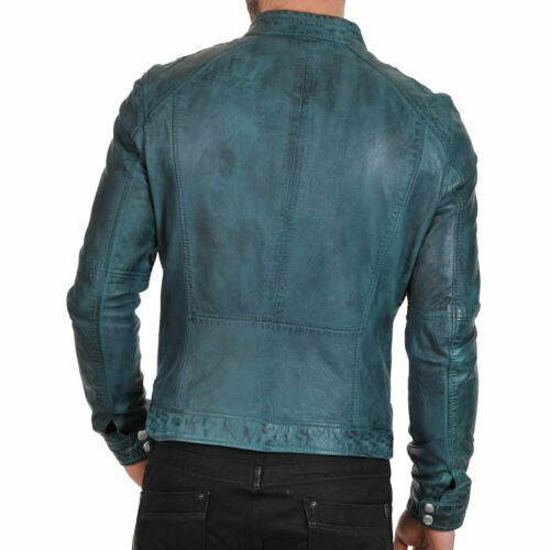 Men's Cafe Racer Distressed Biker Leather Jacket - AMSEL LEATHERS