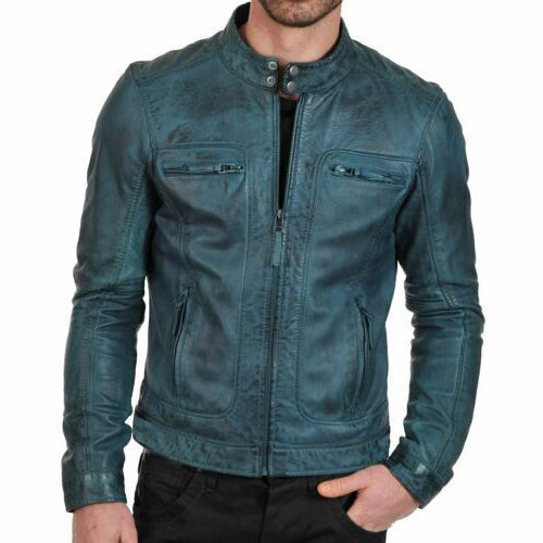 Men's Cafe Racer Distressed Biker Leather Jacket - AMSEL LEATHERS