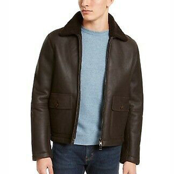 Men's Chocolate Leather Shearling Flight Jacket - AMSEL LEATHERS