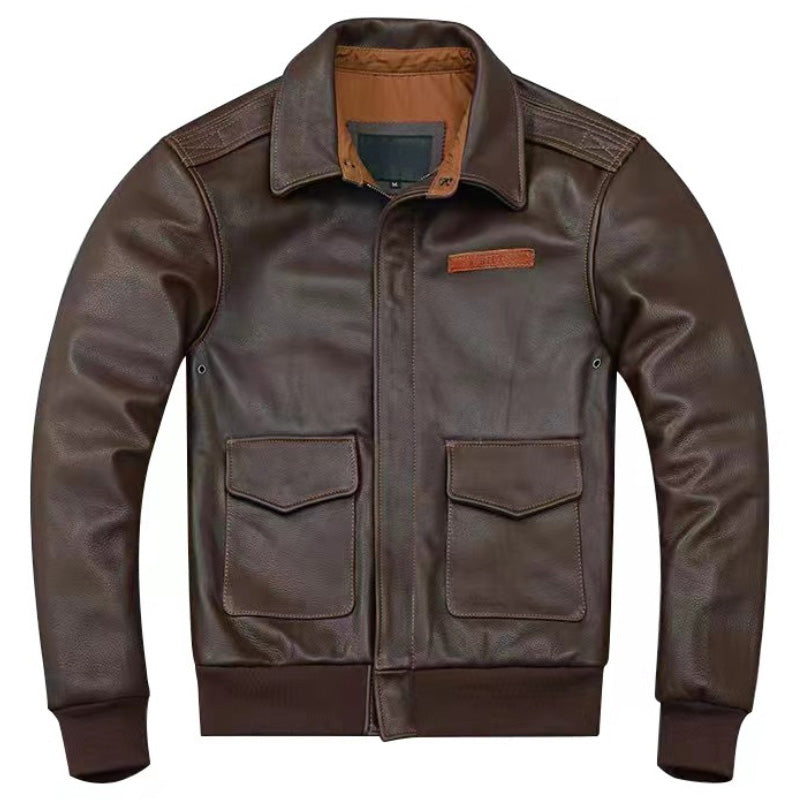 Men's Dark Brown A2 Flight Jacket - Leather Aviator Bomber Coat - AMSEL LEATHERS