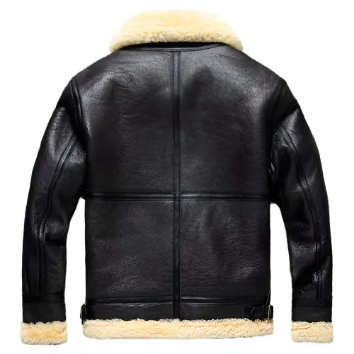 Men's Dark Brown B3 Military Shearling Sheepskin Bomber Jacket - AMSEL LEATHERS