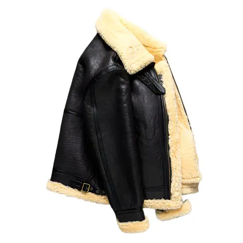 Men's Dark Brown B3 Military Shearling Sheepskin Bomber Jacket - AMSEL LEATHERS