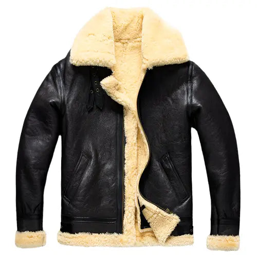 Men's Dark Brown B3 Military Shearling Sheepskin Bomber Jacket - AMSEL LEATHERS