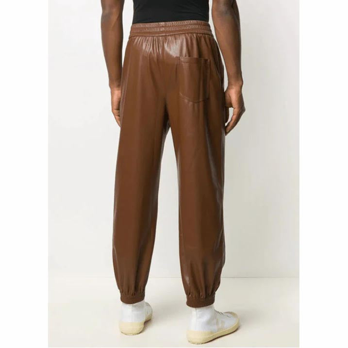 Men's Dark Brown Leather Pant With Rib Knit Ankles - AMSEL LEATHERS