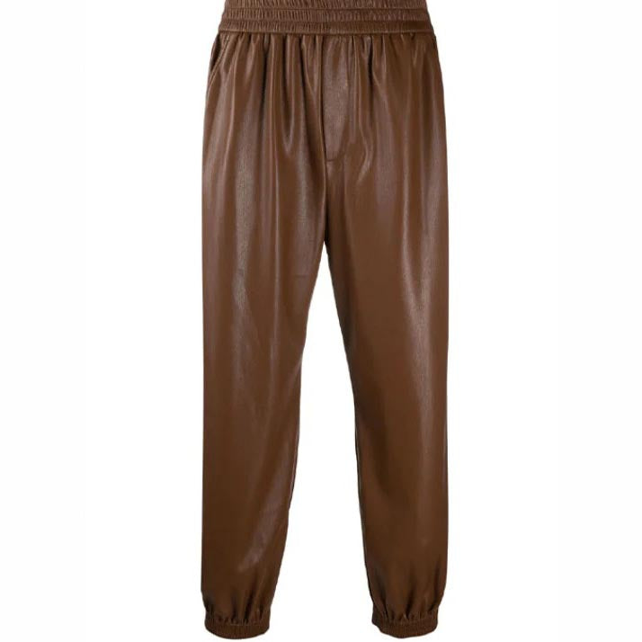 Men's Dark Brown Leather Pant With Rib Knit Ankles - AMSEL LEATHERS