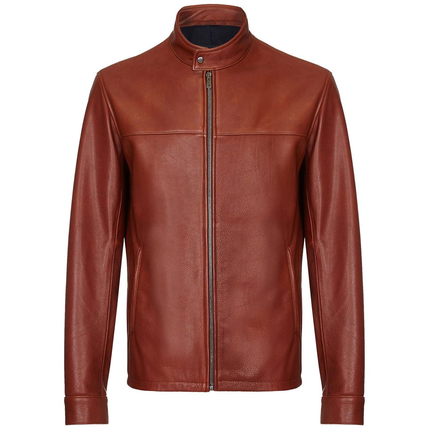 Men's Dark Brown Plain Biker Cafe Racer Jacket - AMSEL LEATHERS