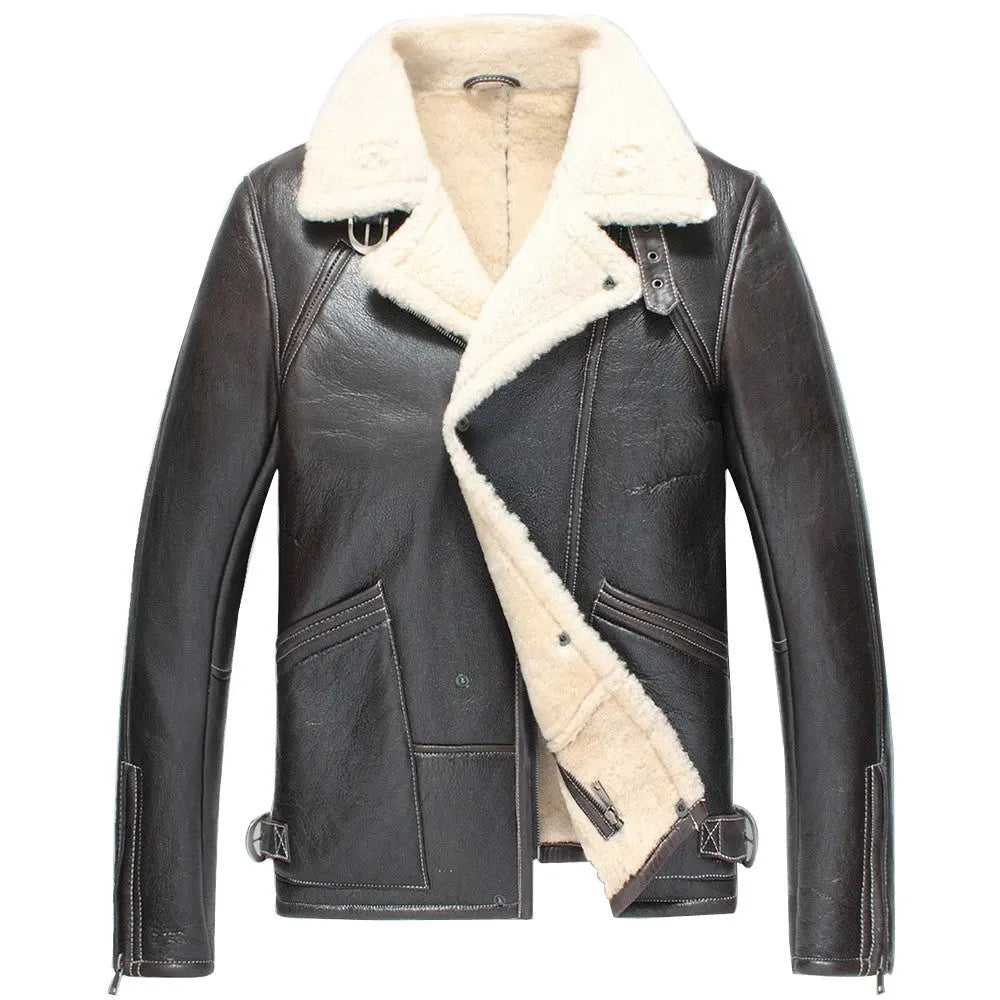 Men's Dark Brown Shearling Leather Aviator Jacket Amsel Leathers