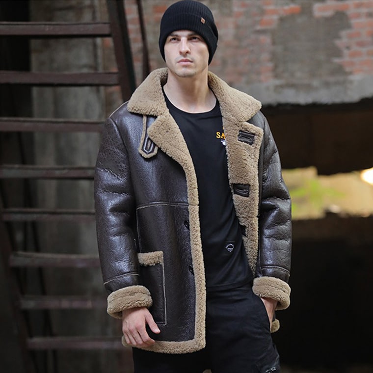 Men's Dark Brown Sheepskin Fur Shearling Leather Coat - AMSEL LEATHERS