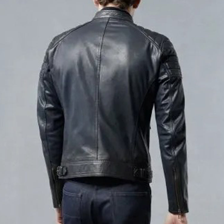 Men's Deep Navy Leather Moto Jacket - AMSEL LEATHERS