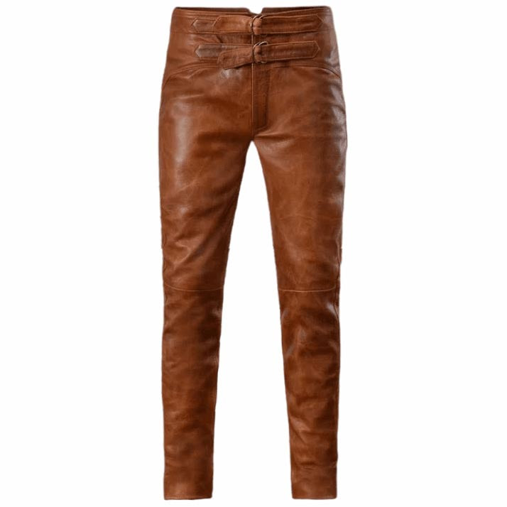 Men's Distressed Brown Leather Pant - AMSEL LEATHERS