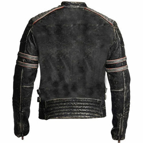 Men's Distressed Dark Grey Cafe Racer Jacket with Stripes - AMSEL LEATHERS