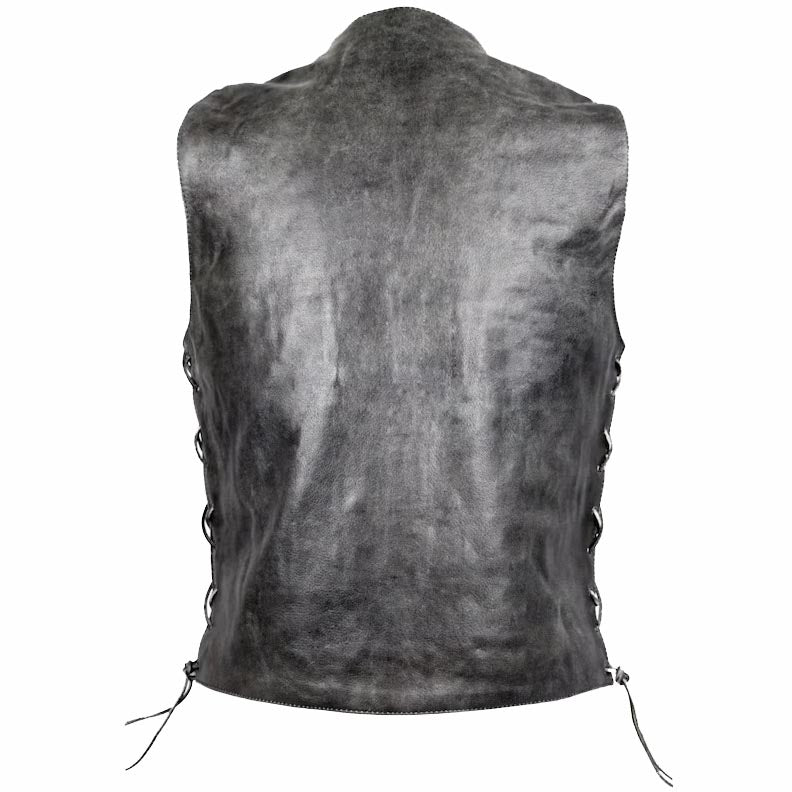 Men's Distressed Grey Cowhide Leather Vest - AMSEL LEATHERS