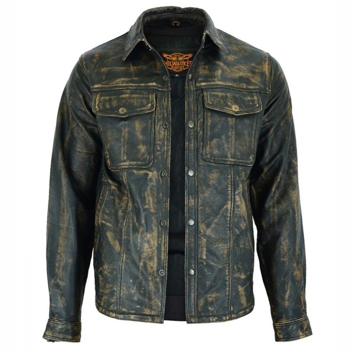 Men's Distressed Leather Shirt - AMSEL LEATHERS