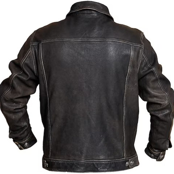 Men's Distressed Leather Trucker Jacket - AMSEL LEATHERS