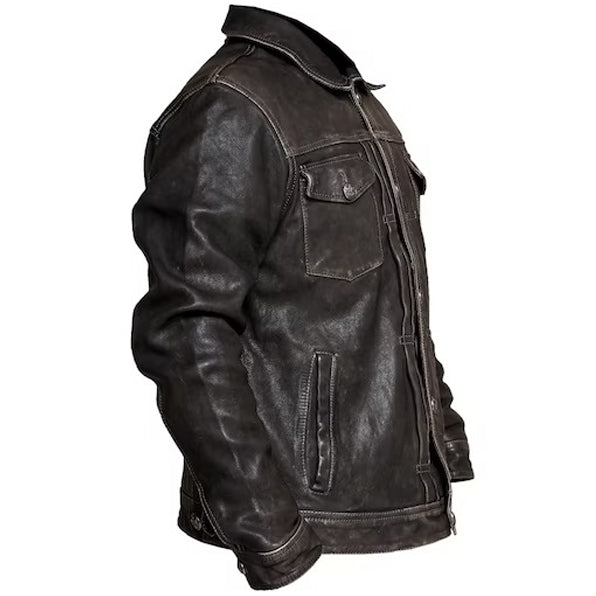 Men's Distressed Leather Trucker Jacket - AMSEL LEATHERS