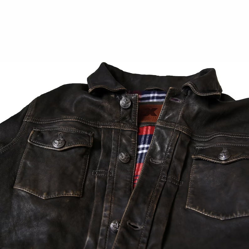 Men's Distressed Leather Trucker Jacket - AMSEL LEATHERS