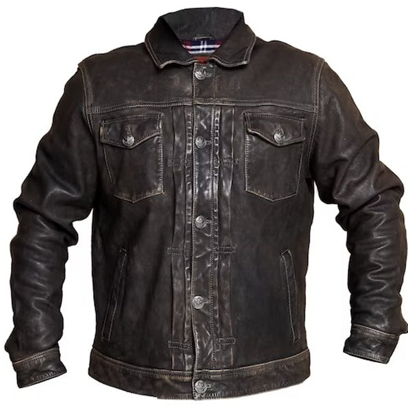 Men's Distressed Leather Trucker Jacket - AMSEL LEATHERS