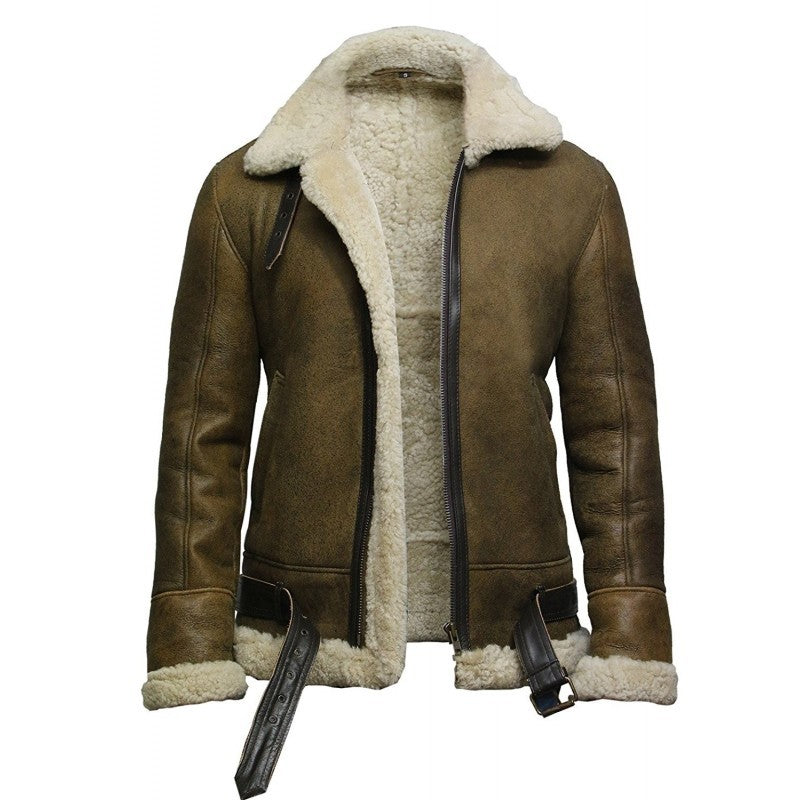 Men's Flying Bomber Sheepskin Leather Shearling Aviator Jacket - AMSEL LEATHERS