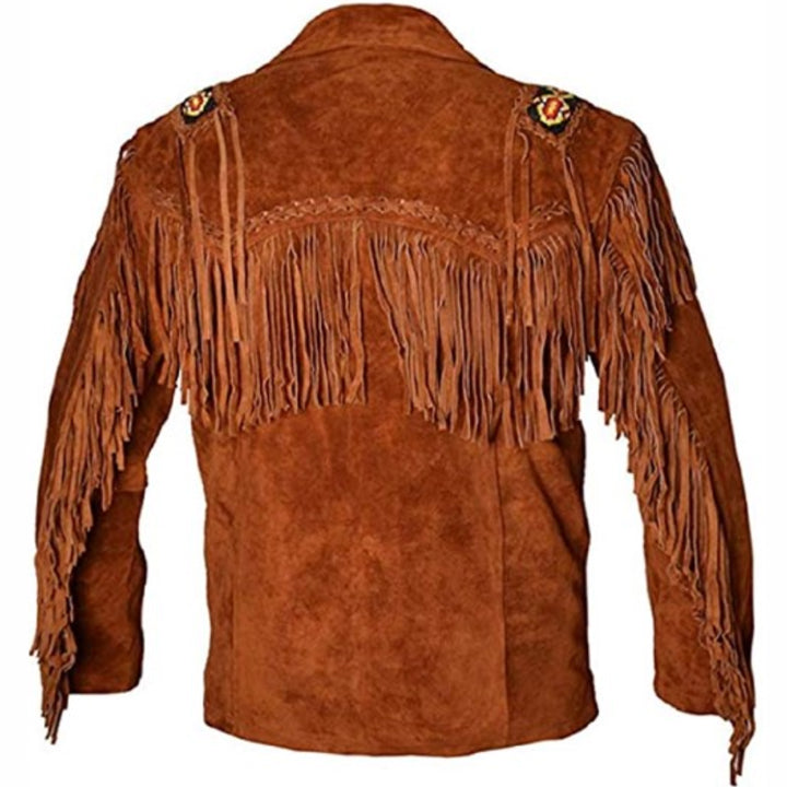 Men's Fringe Tan Leather Western Jacket - AMSEL LEATHERS