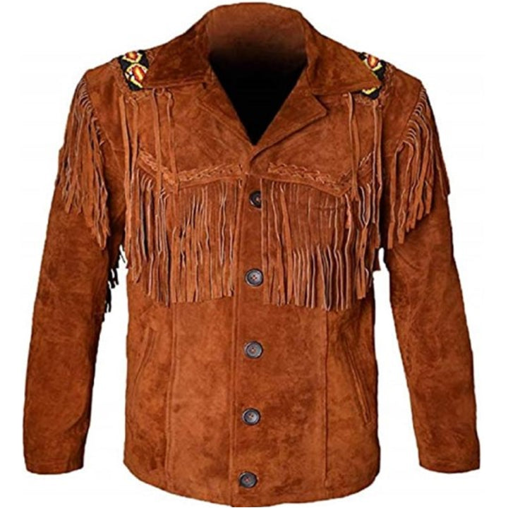 Men's Fringe Tan Leather Western Jacket - AMSEL LEATHERS